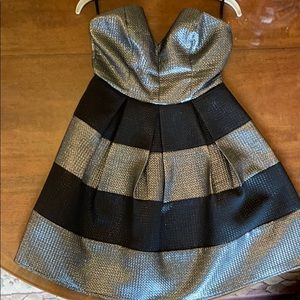 Silver & black shimmery strapless V holiday dress